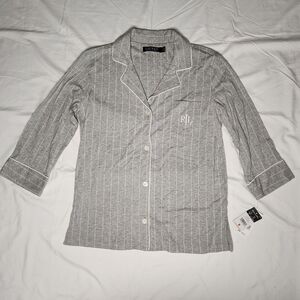 NWT Lauren Ralph Lauren Women Small Further Lane Knit Striped Pajama Shirt Grey